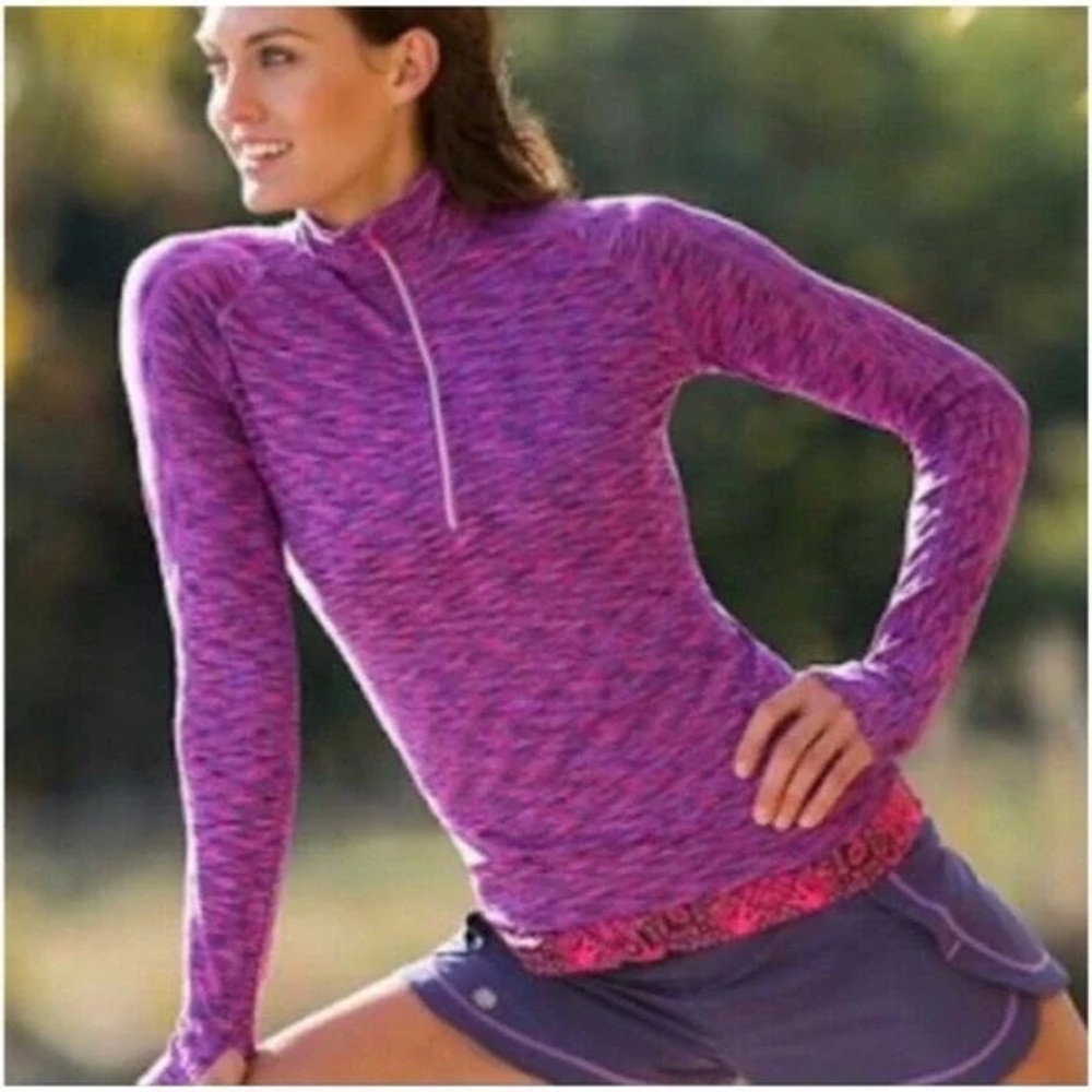 Athleta Mendoza 1/2 Zip Shirt Thumb Holes Space Dye Running Gray Womens Small